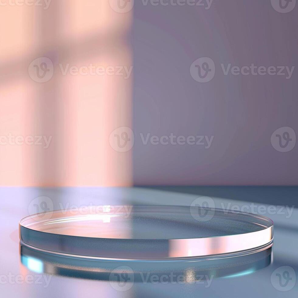 A glass plate on a table with a window behind it photo