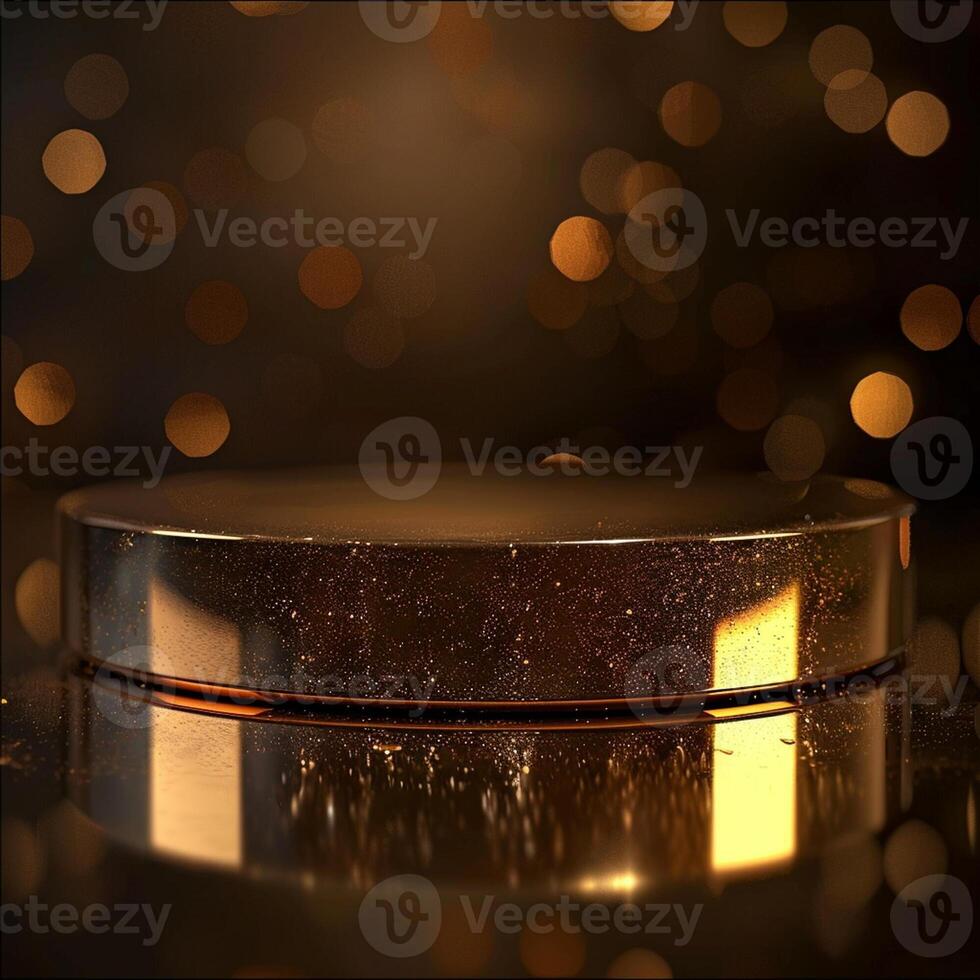 Golden round table with lights on it photo