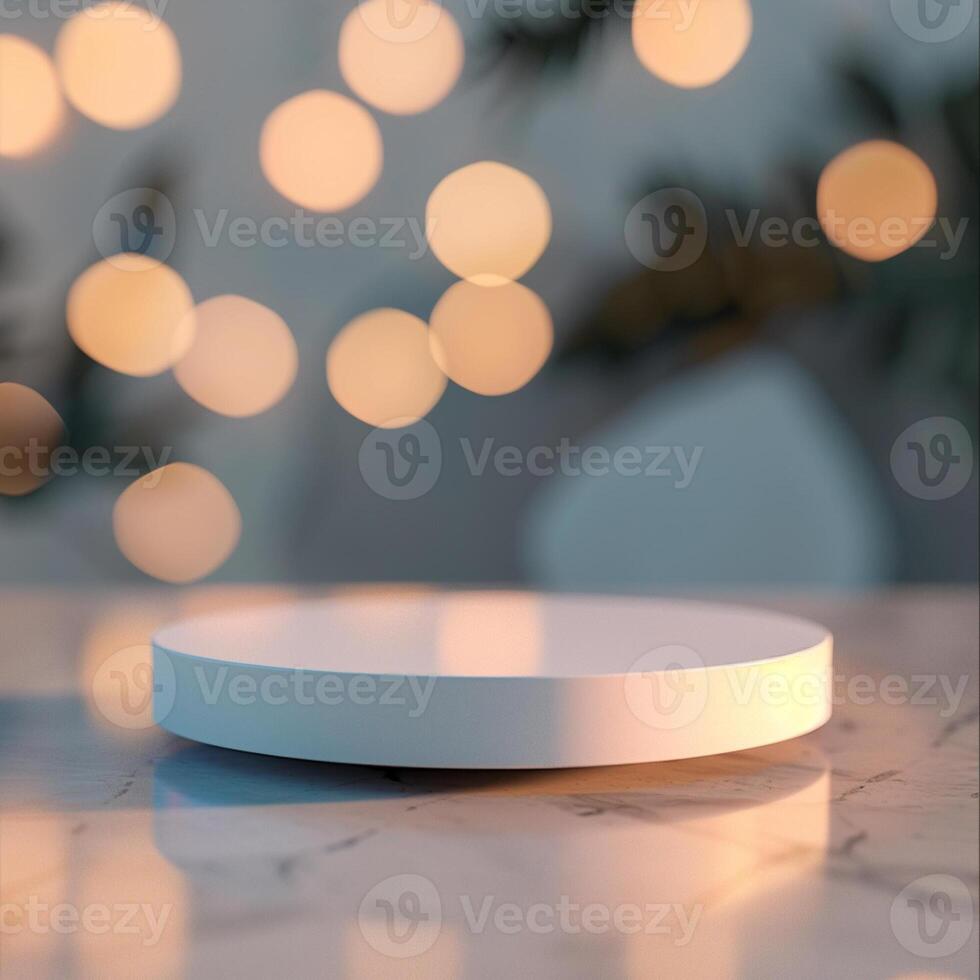 A white object on a table with lights in the background photo