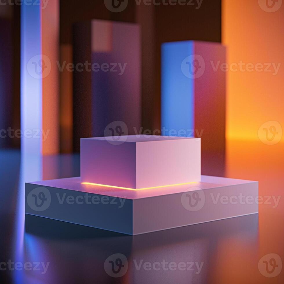 3d render of a cube with neon lights photo