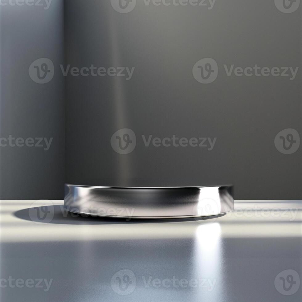 A silver object on a table in front of a wall photo