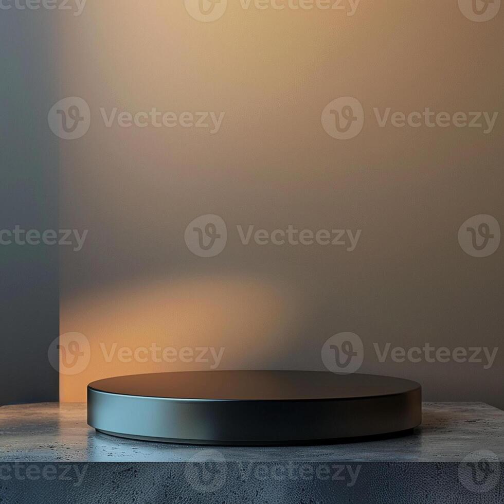 A black round table on a concrete floor photo