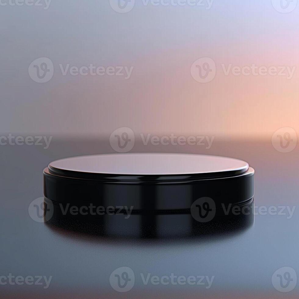 A black round object on a table with a blurred background photo