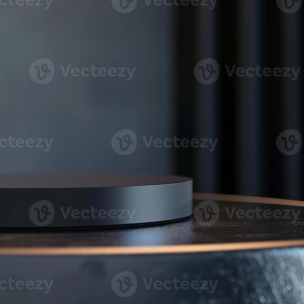 A black circular object on top of a table photo
