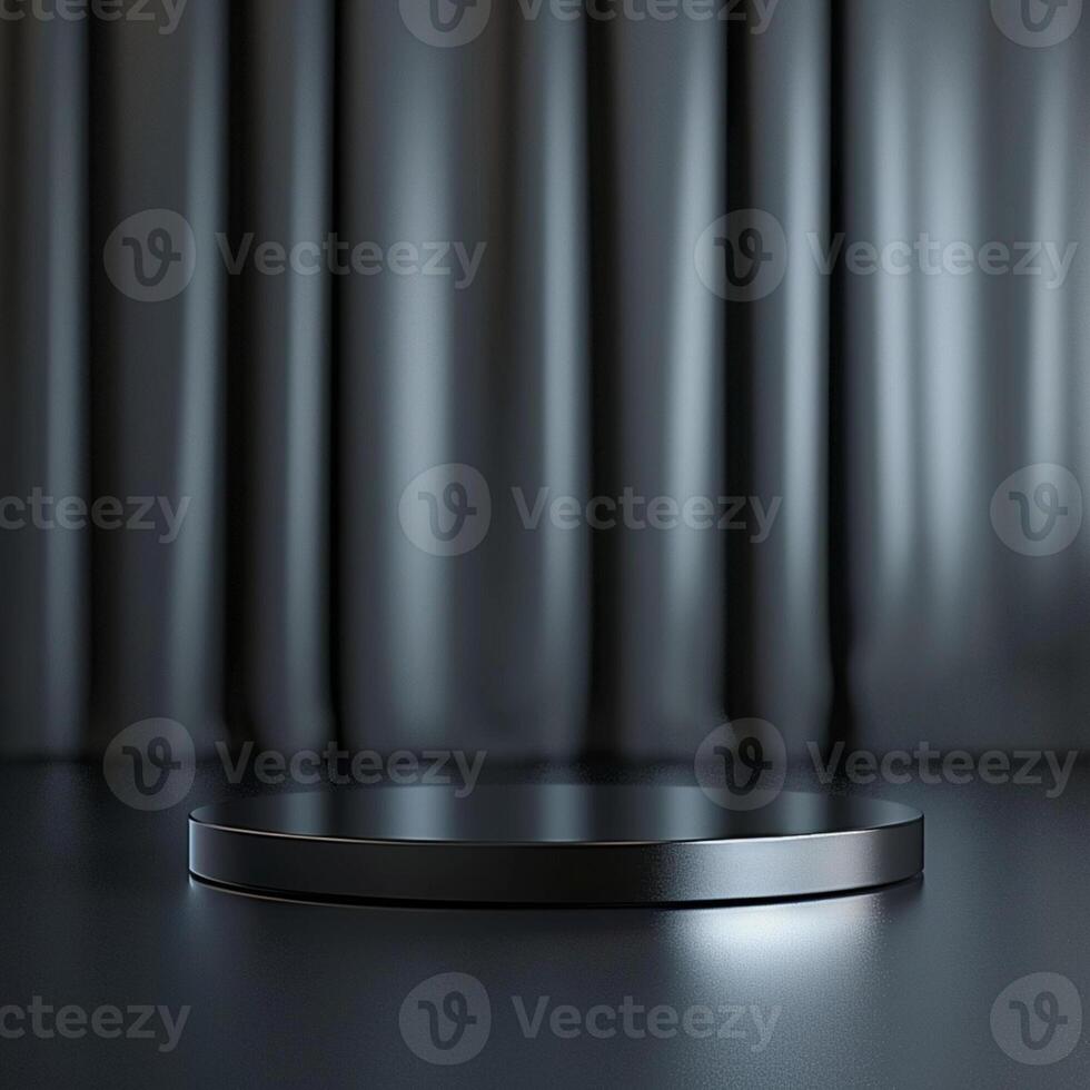 Black podium on a dark background with a curtain photo