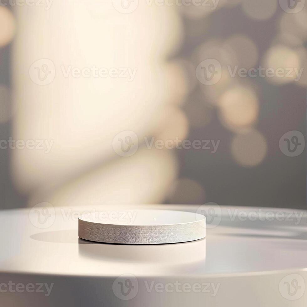 A white object on a table with a light behind it photo