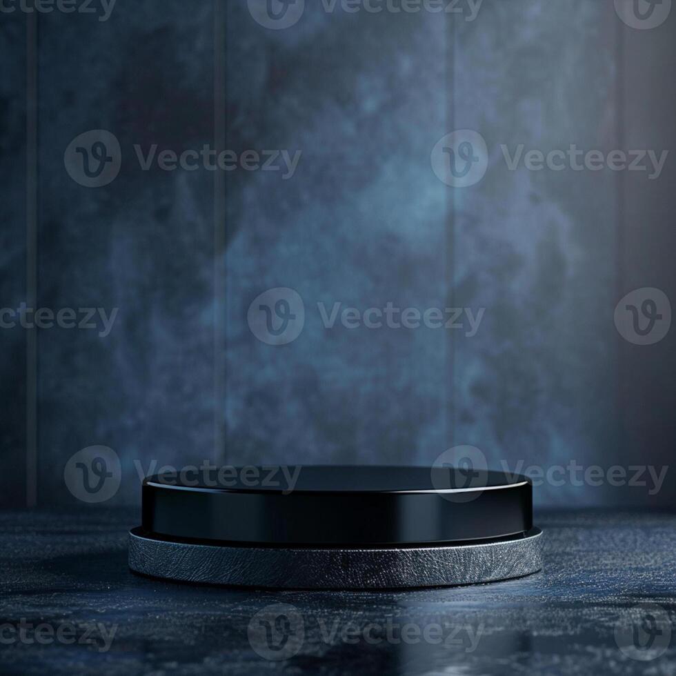 Black round table with a black top on a dark background photo