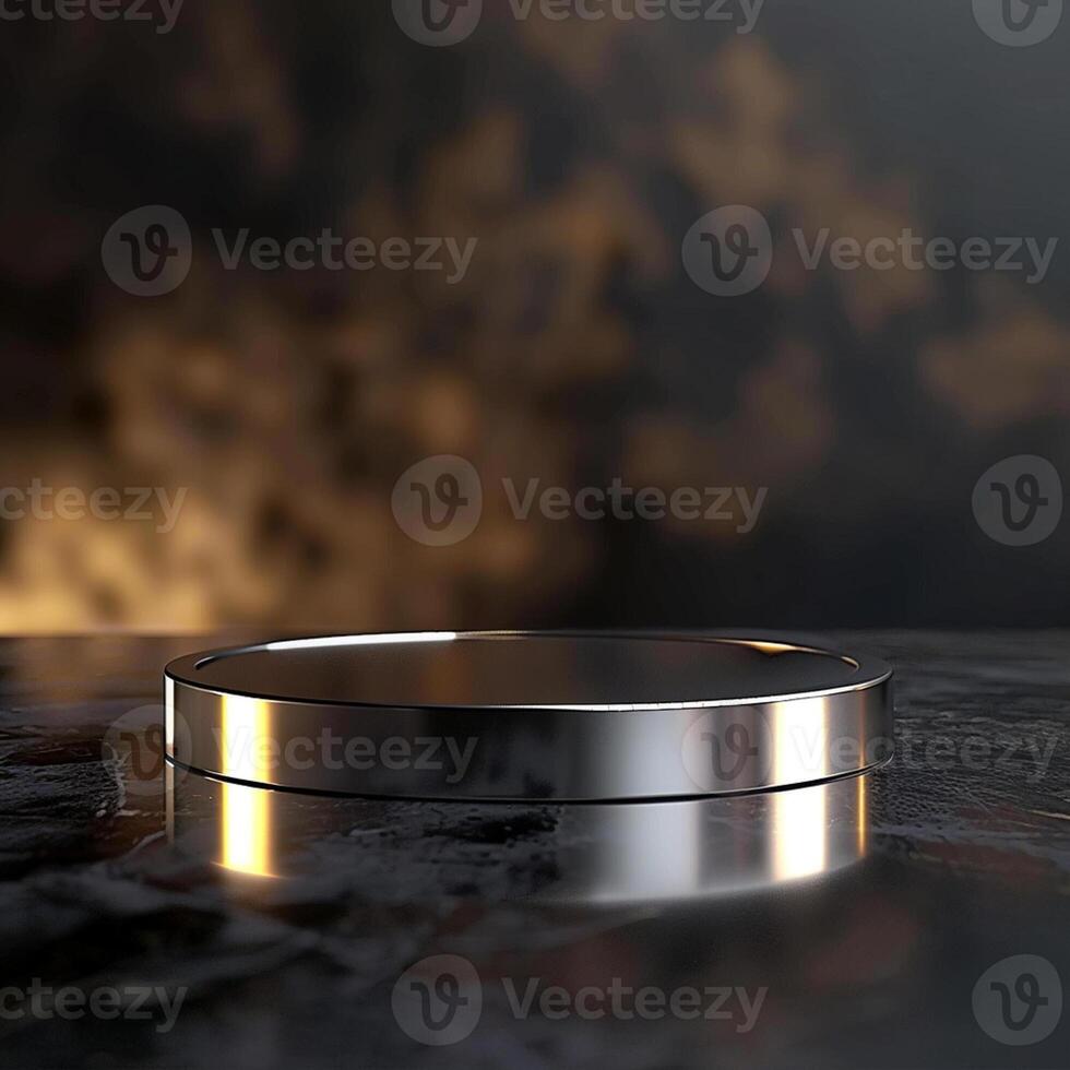 A silver ring on a table in front of a black background photo