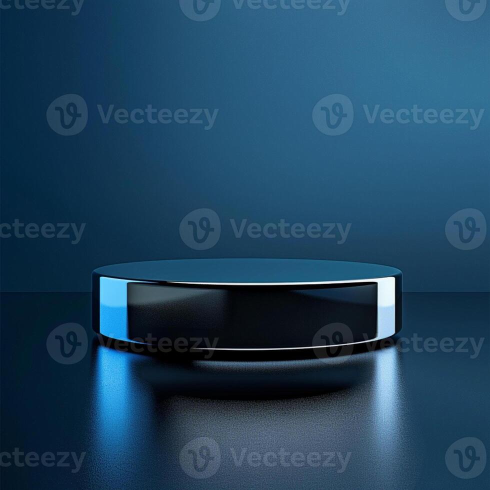 A black round table with a blue light on it photo