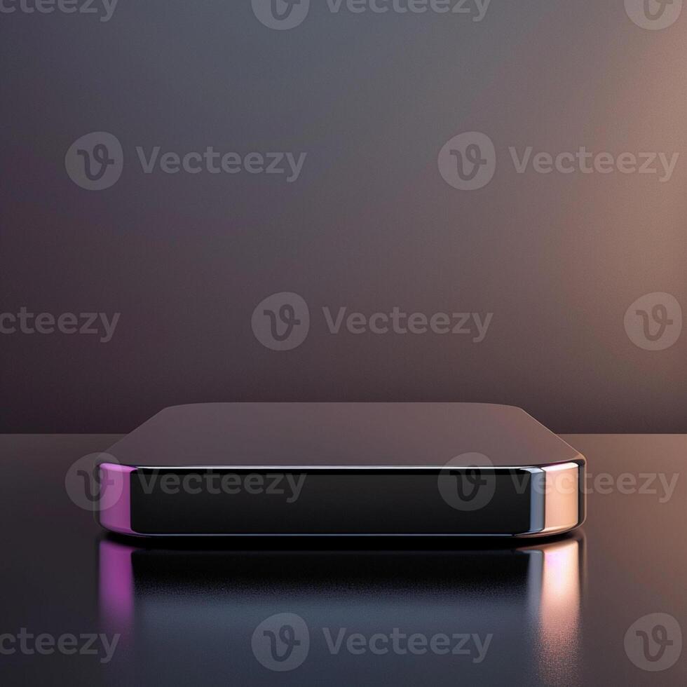 A black box with a purple light on it photo