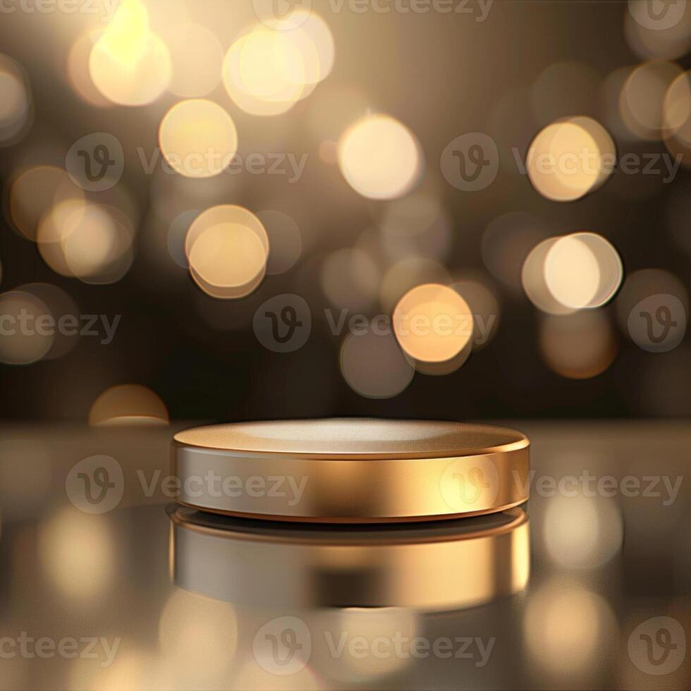 Golden round table with lights on the background photo