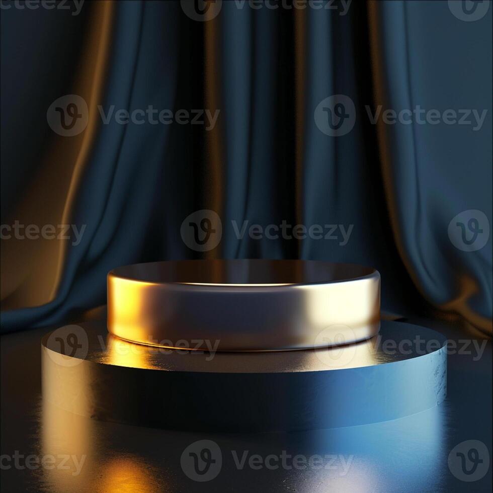 Golden podium with black curtain and light on it photo
