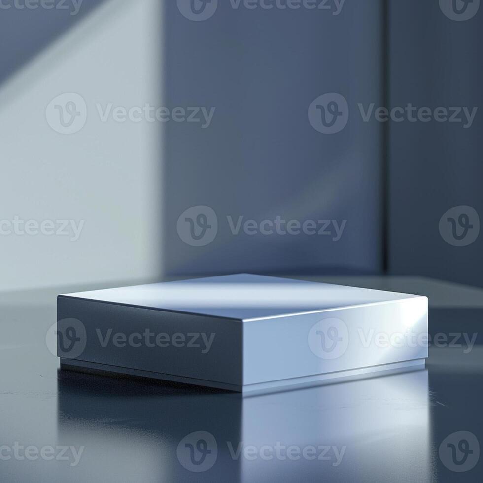 A white box sitting on a table in front of a window photo