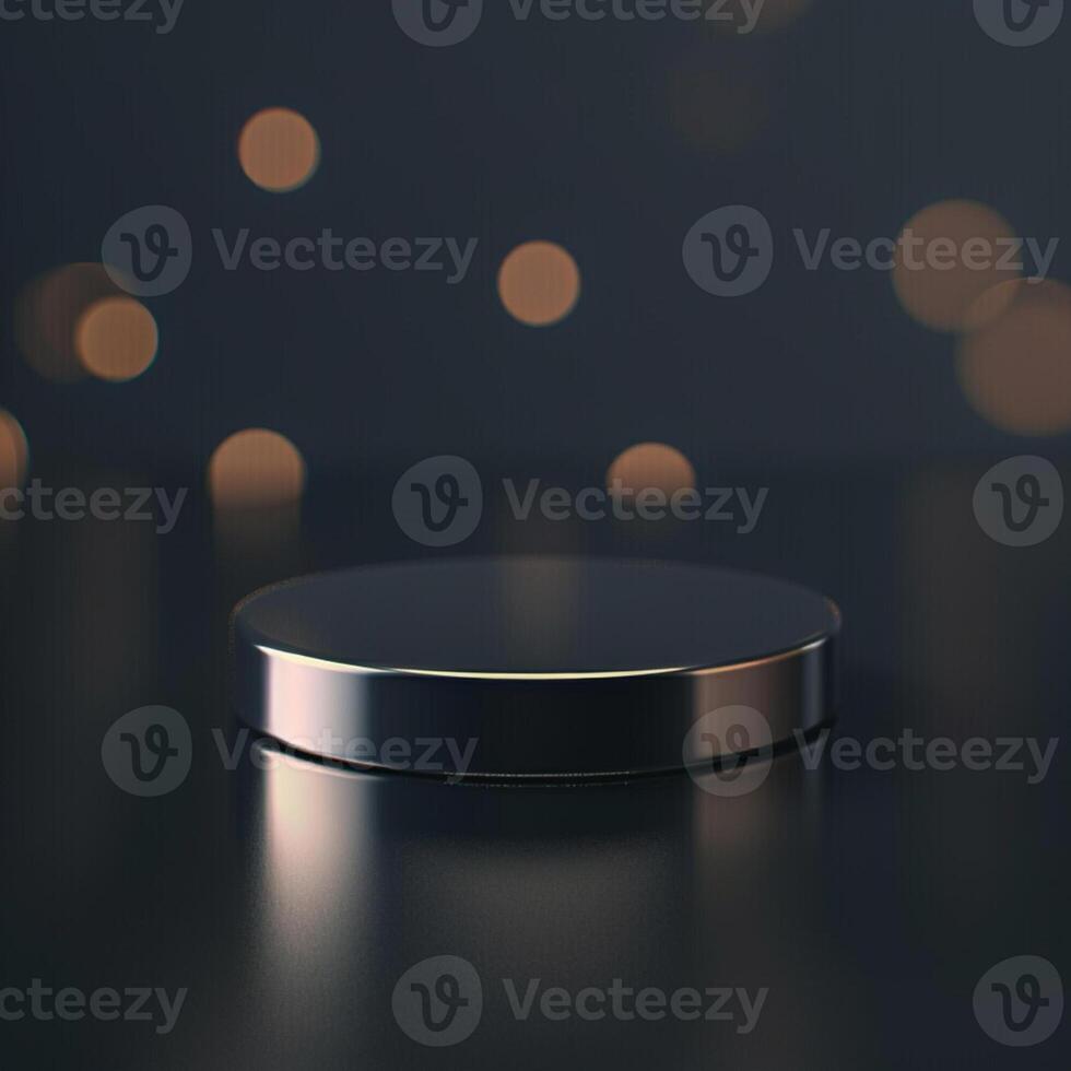 An empty black round object on a table photo