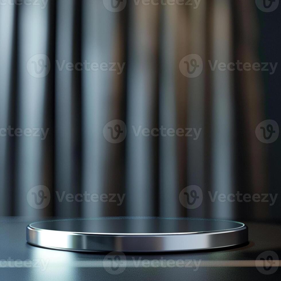 An empty podium on a table with a dark background photo