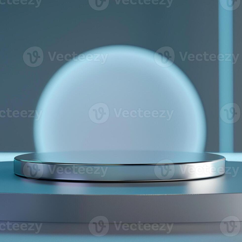 A round table with a silver surface and a glowing orb photo