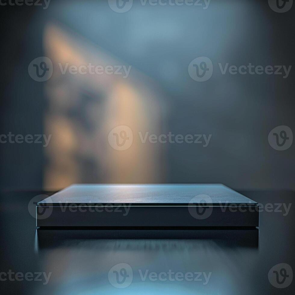 A black box sitting on a table in front of a window photo