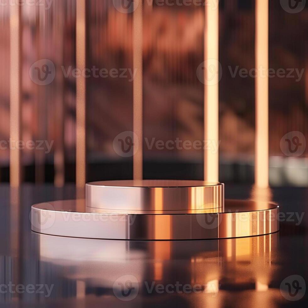 A round podium with a gold top on a table photo