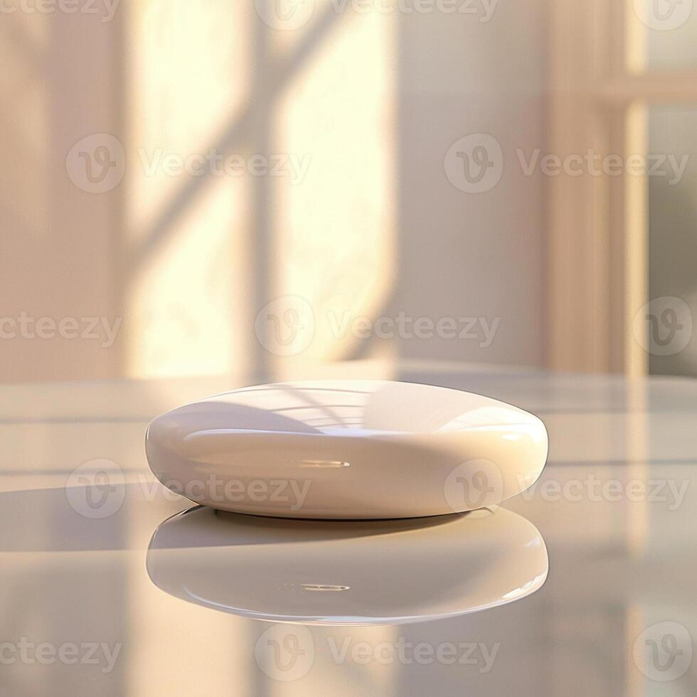 A white object sitting on a table in front of a window photo