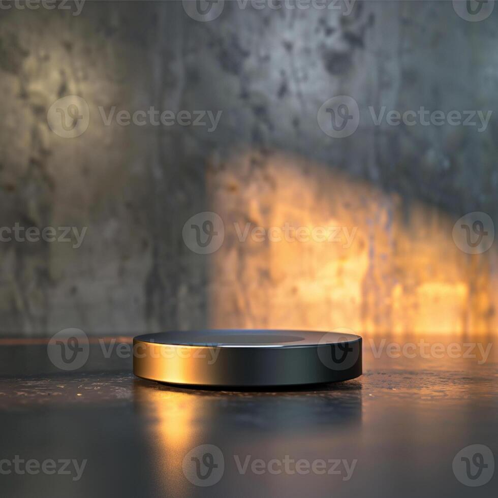 A black and silver object sitting on a table photo