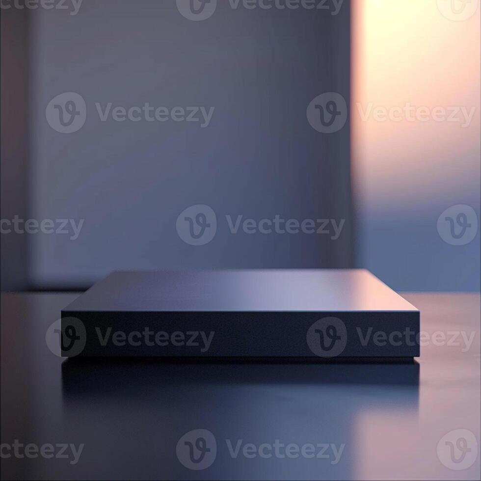 A black box sitting on a table in front of a window photo