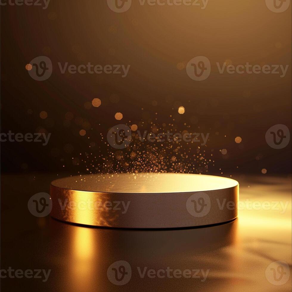 Gold podium with light shining on it photo
