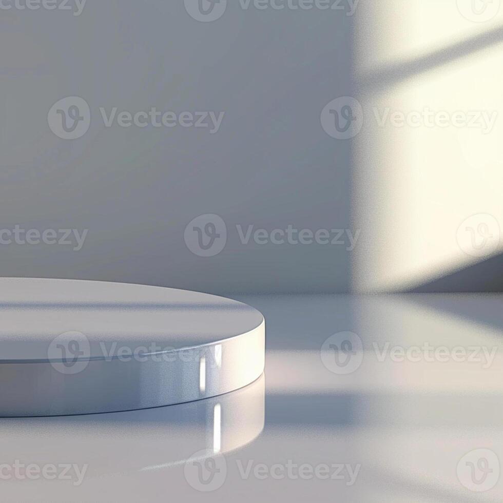 A white round table with a light shining on it photo