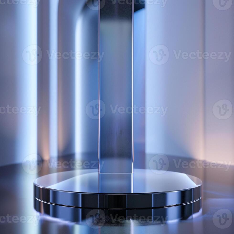 A glass pedestal with a light shining on it photo