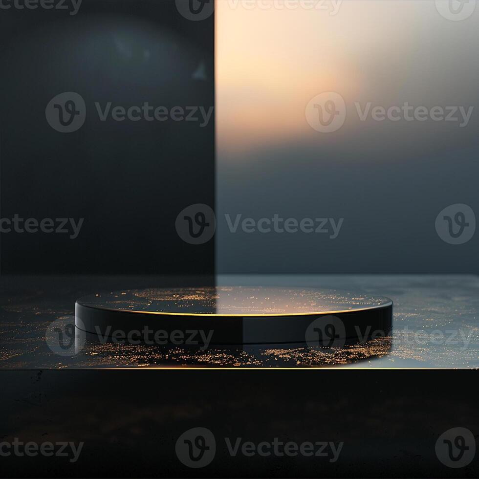 A black and gold table with a light shining on it photo