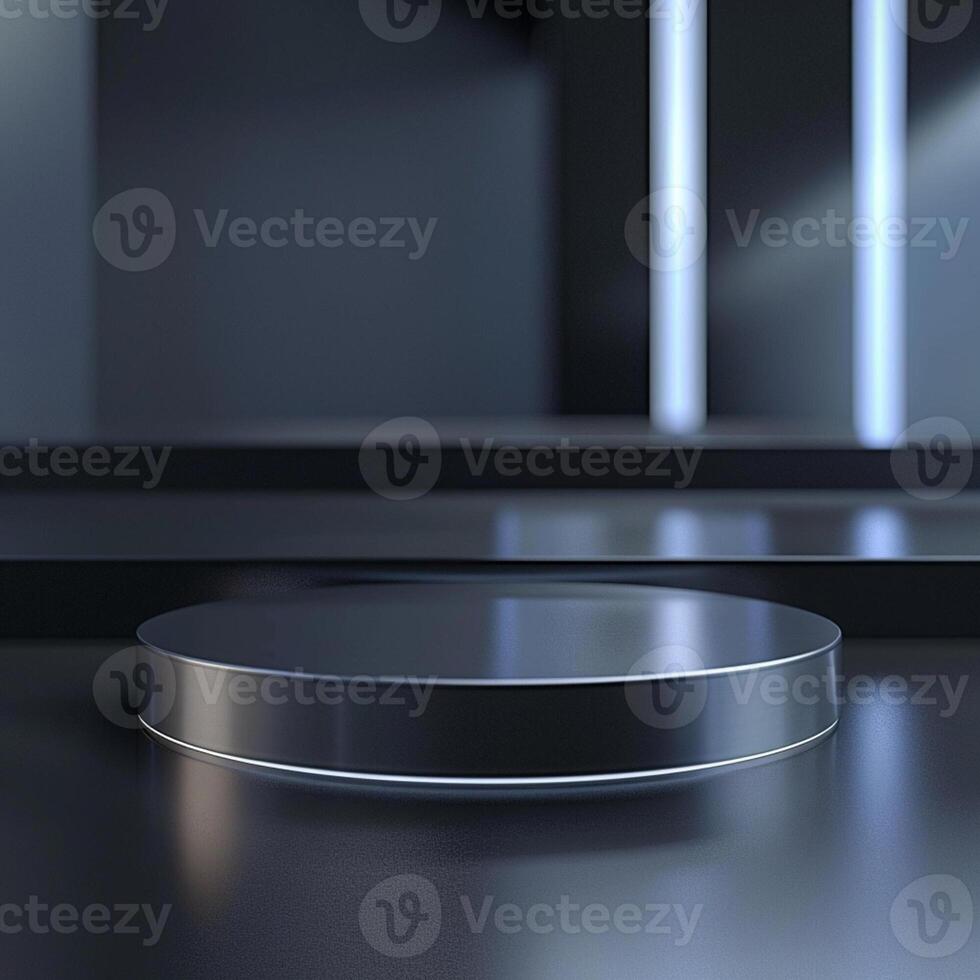 A black round table with a light shining on it photo
