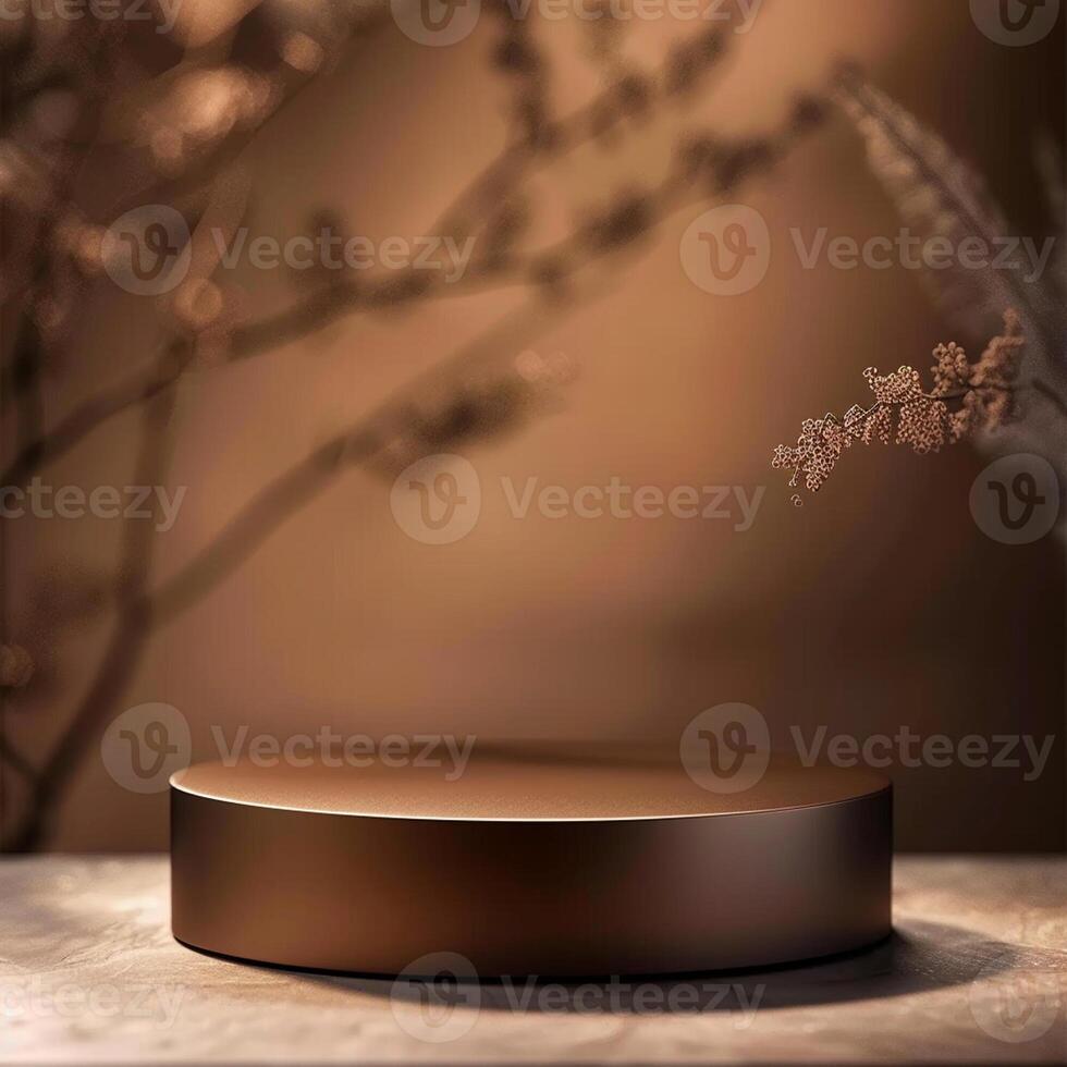 A round object on a wooden table with a brown background photo