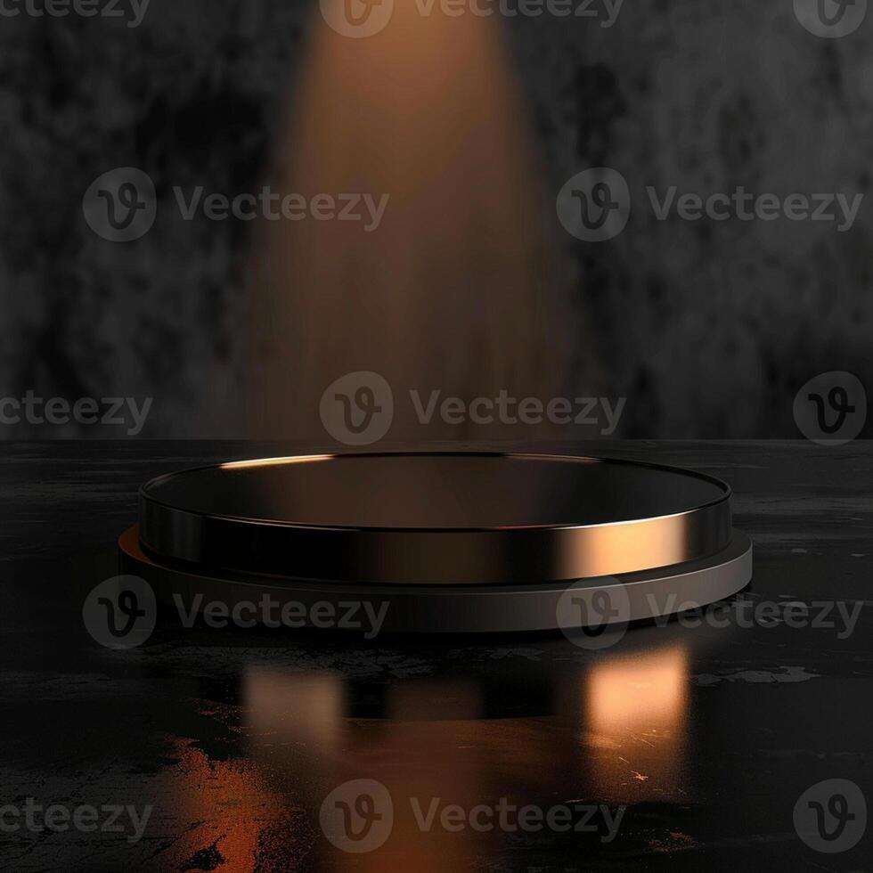An empty round table with a spotlight shining on it photo
