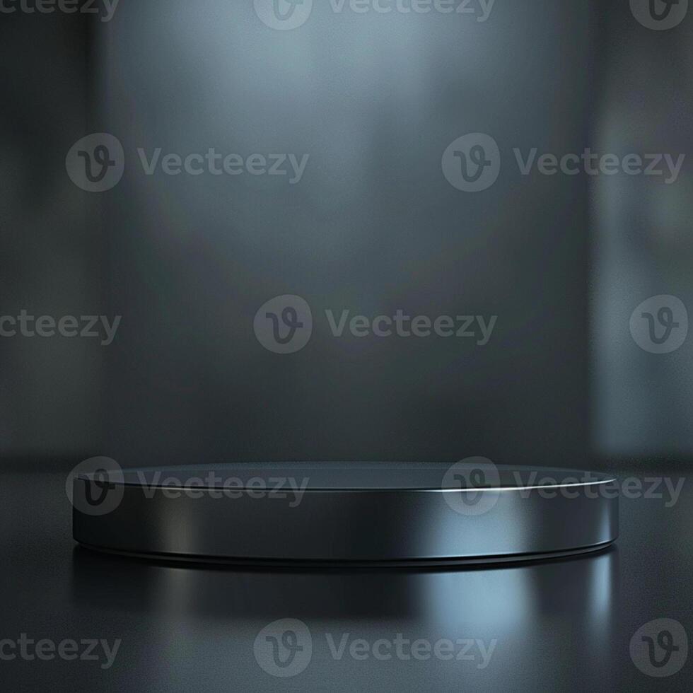 An empty black round table on a dark background photo