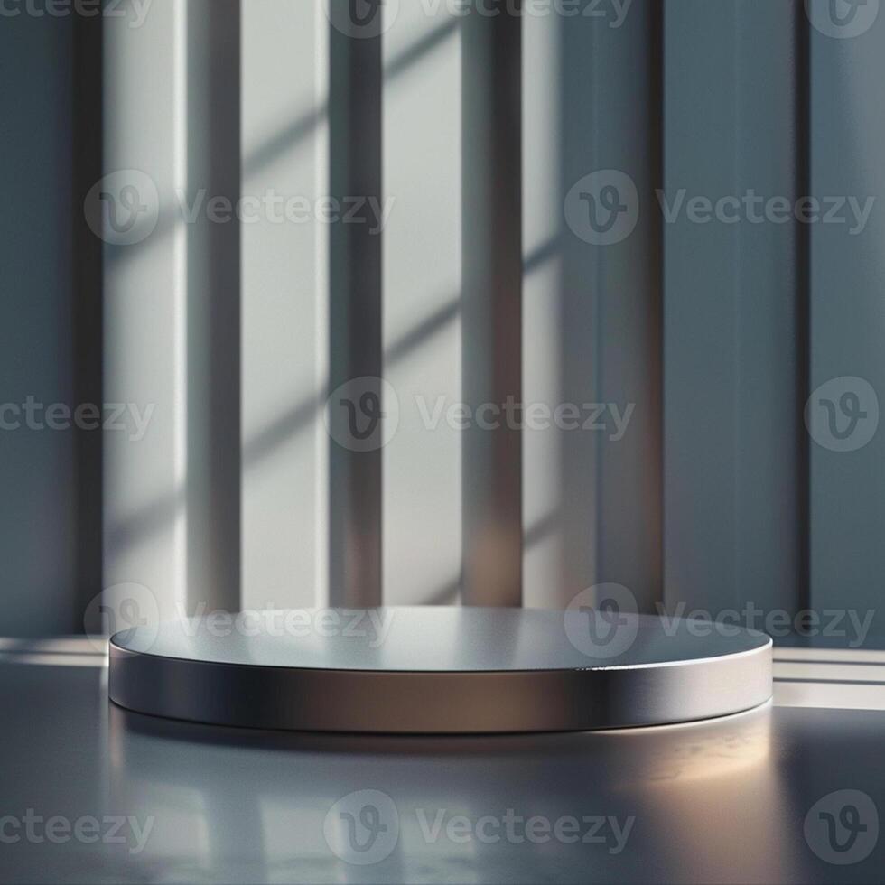 An empty round table in front of a window photo
