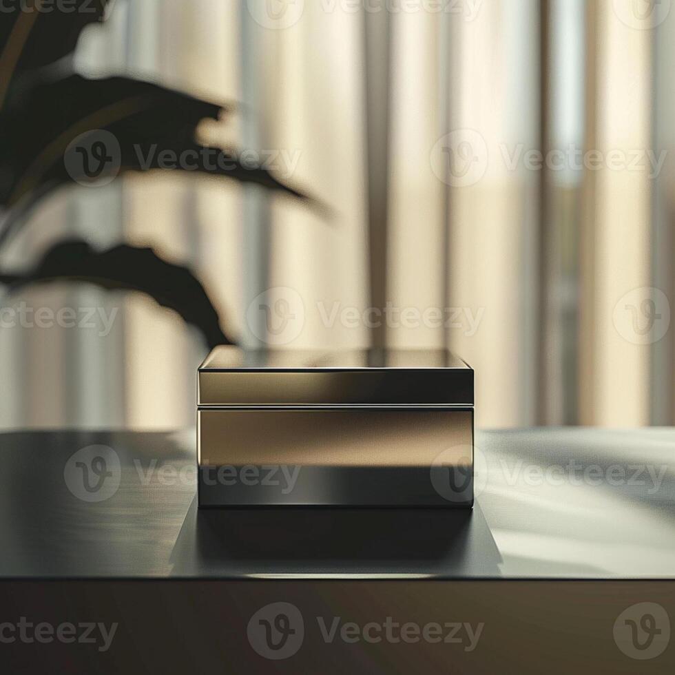 A black and gold box sitting on a table photo