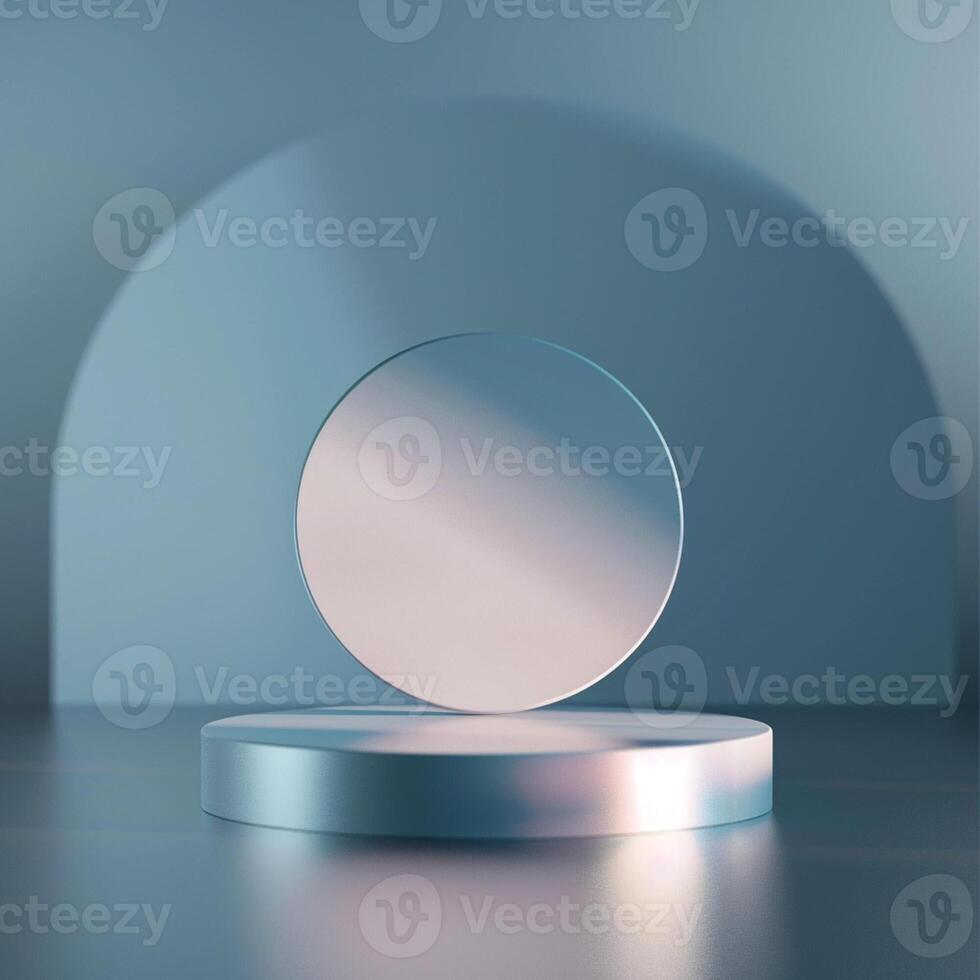 A silver sphere on a pedestal in front of an arch photo