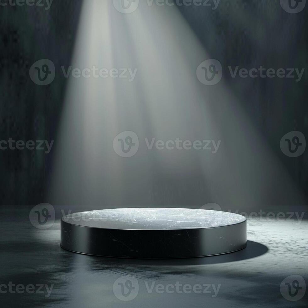 An empty podium with light shining from the top photo