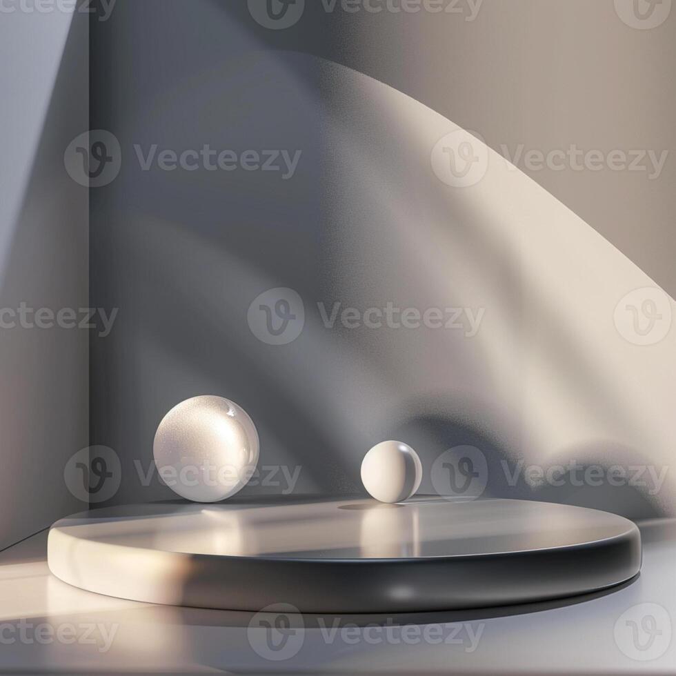 Three balls on a table in front of a wall photo