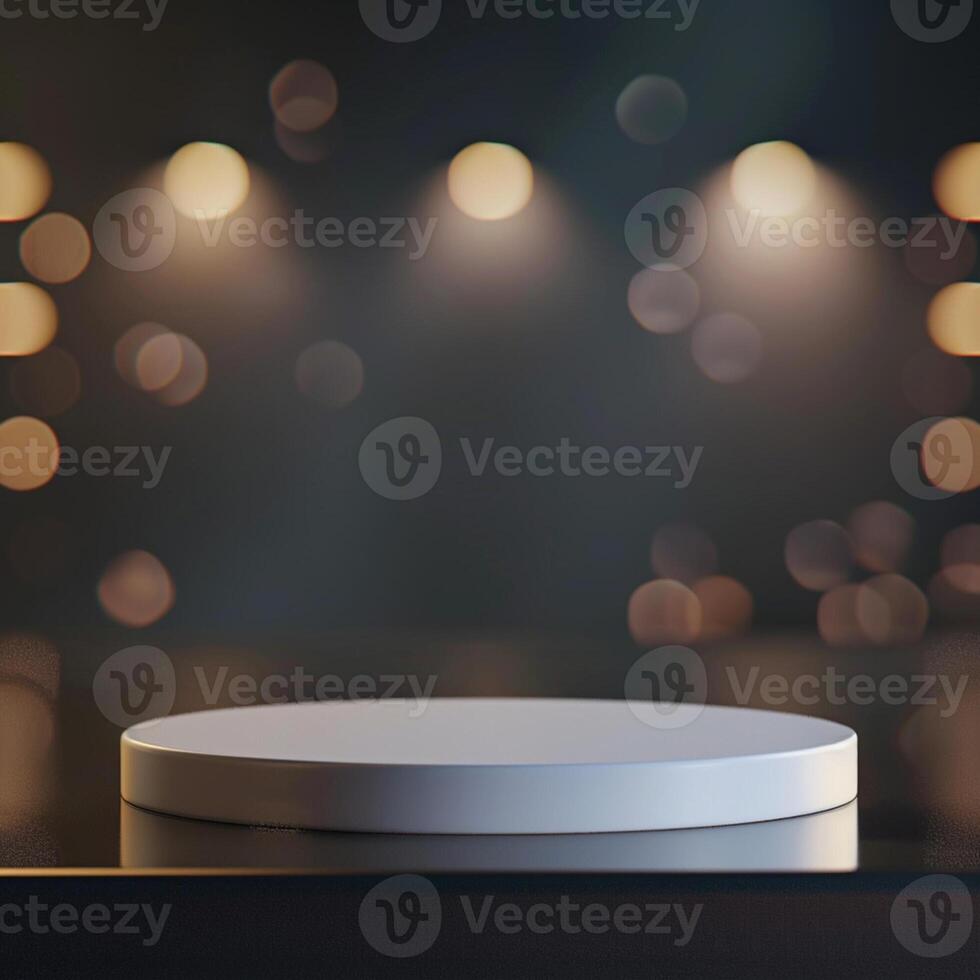 Empty podium on stage with lights in the background photo