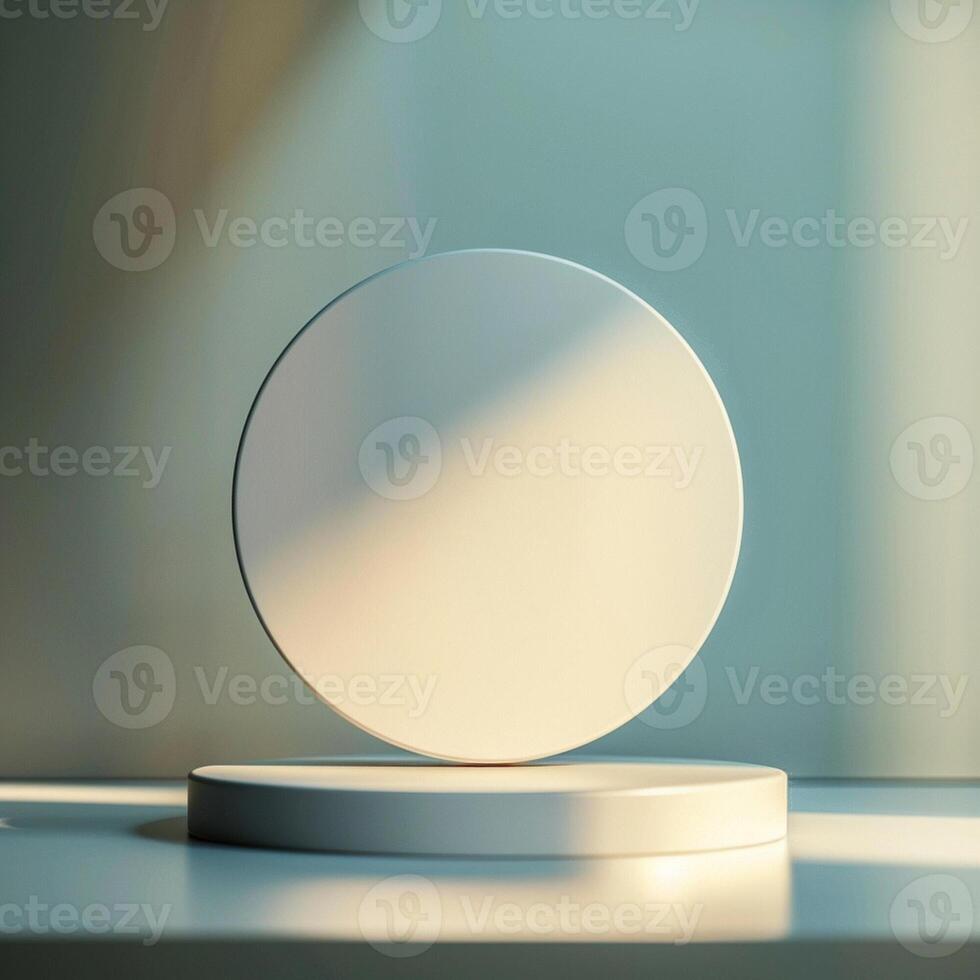 A white round object on a table in front of a window photo