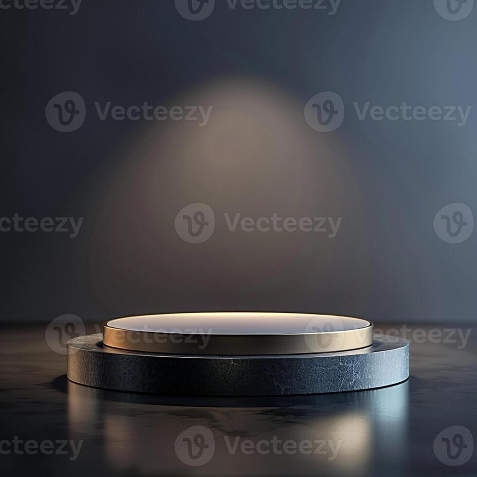 An empty podium on a dark table with a spotlight photo