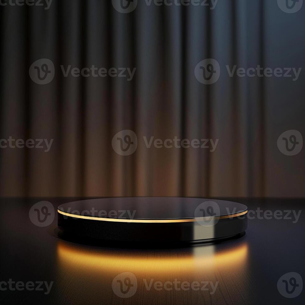 A black round table with a light on it photo