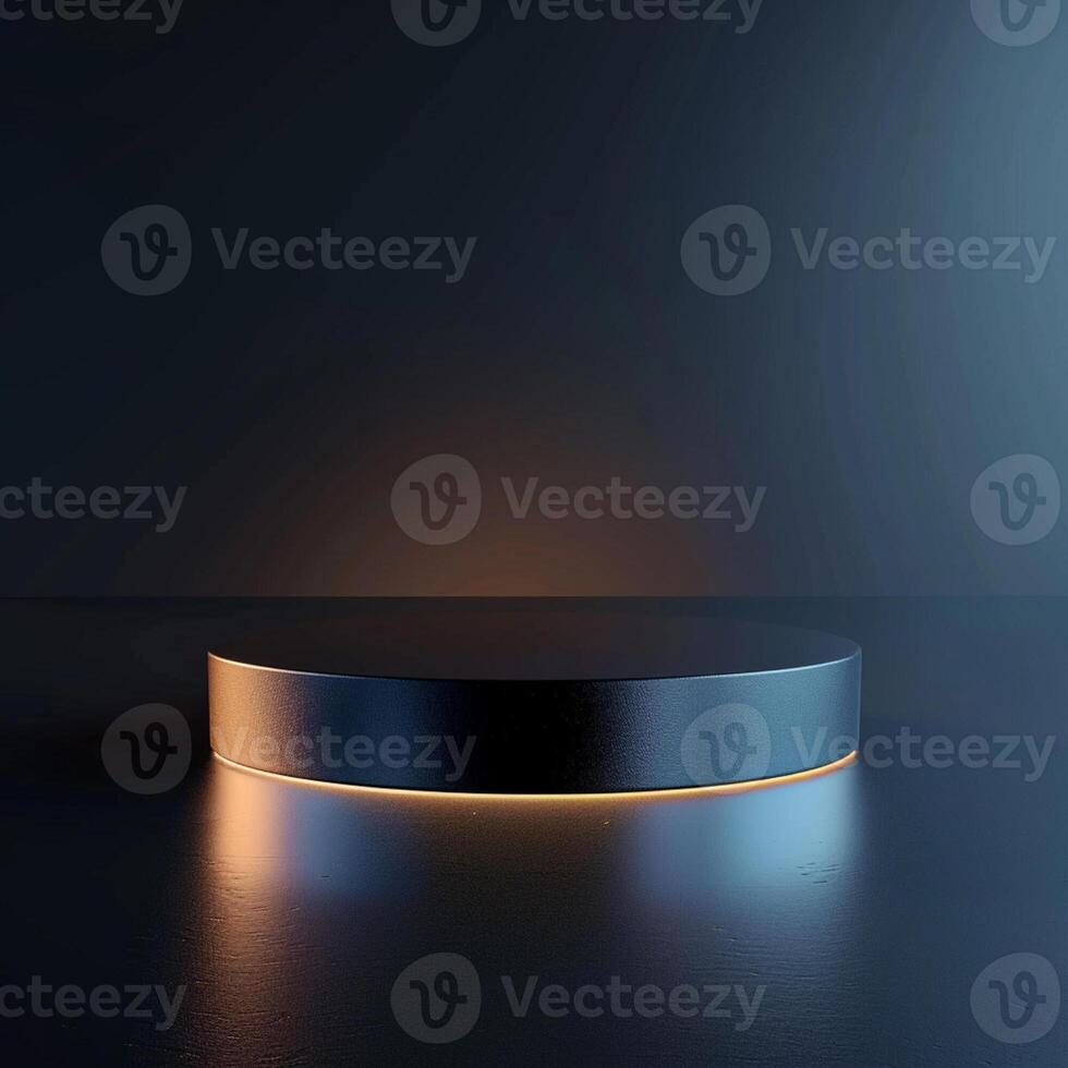 A black round table with a light shining on it photo