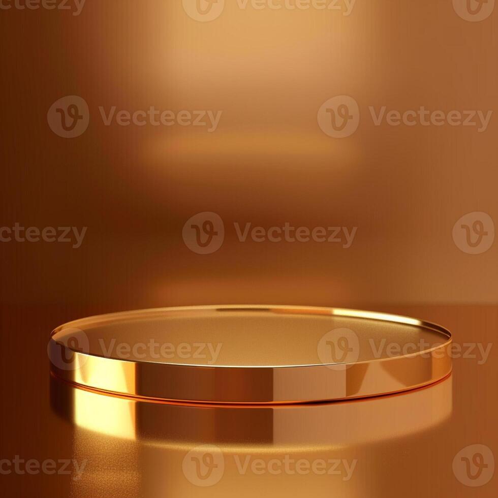 Golden round table with a mirror on it photo