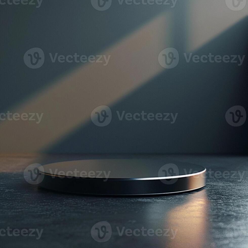 A black round table with a light shining on it photo