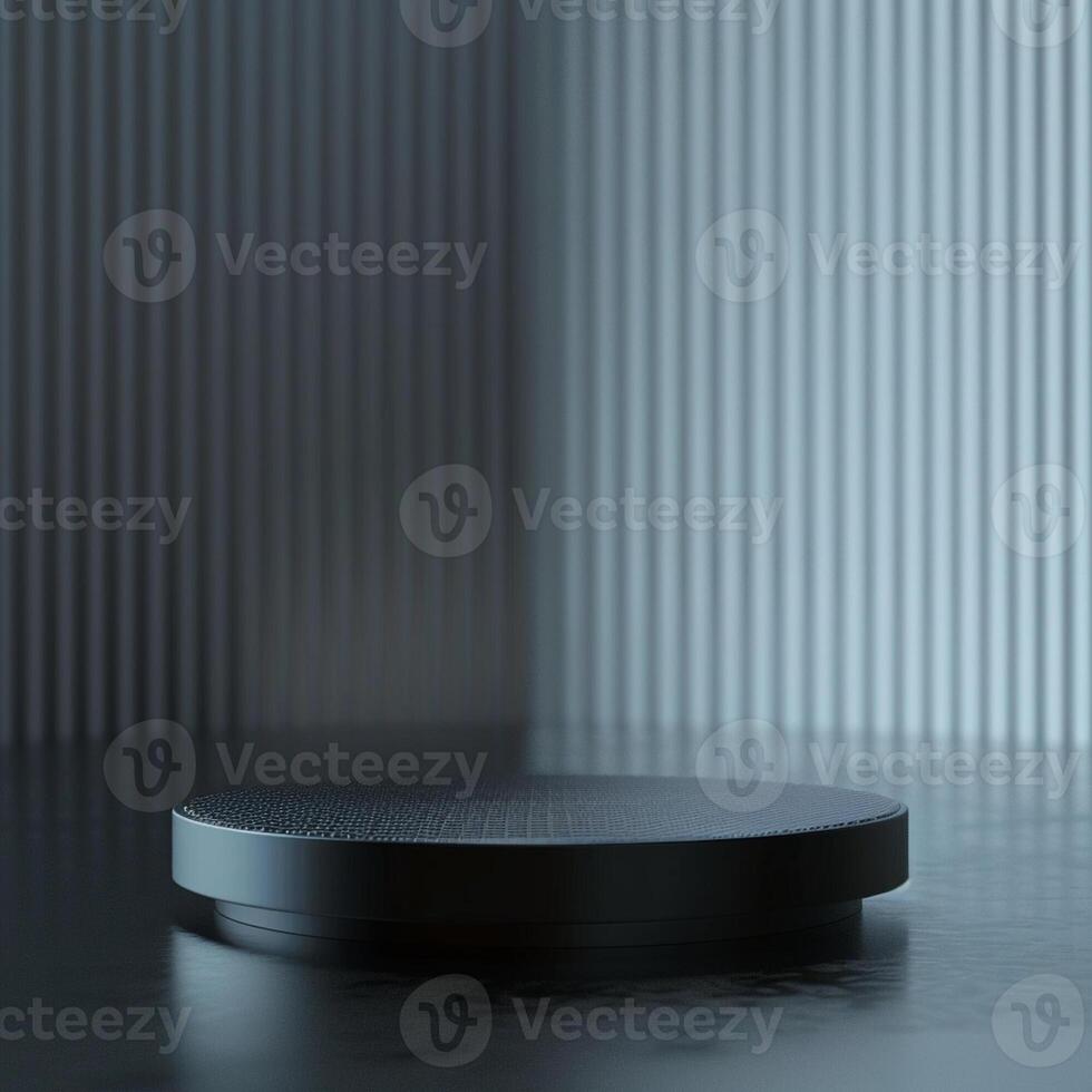 A black round table with a light on top photo