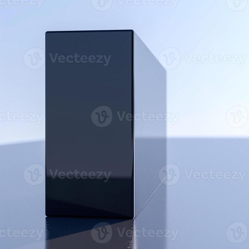 A black box sitting on a table with a blue sky photo