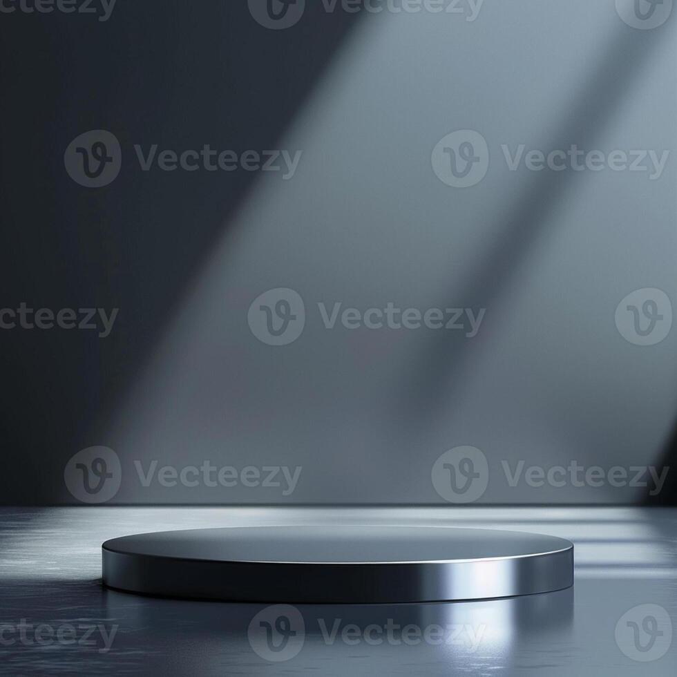 An empty podium in front of a wall with light coming from the side photo