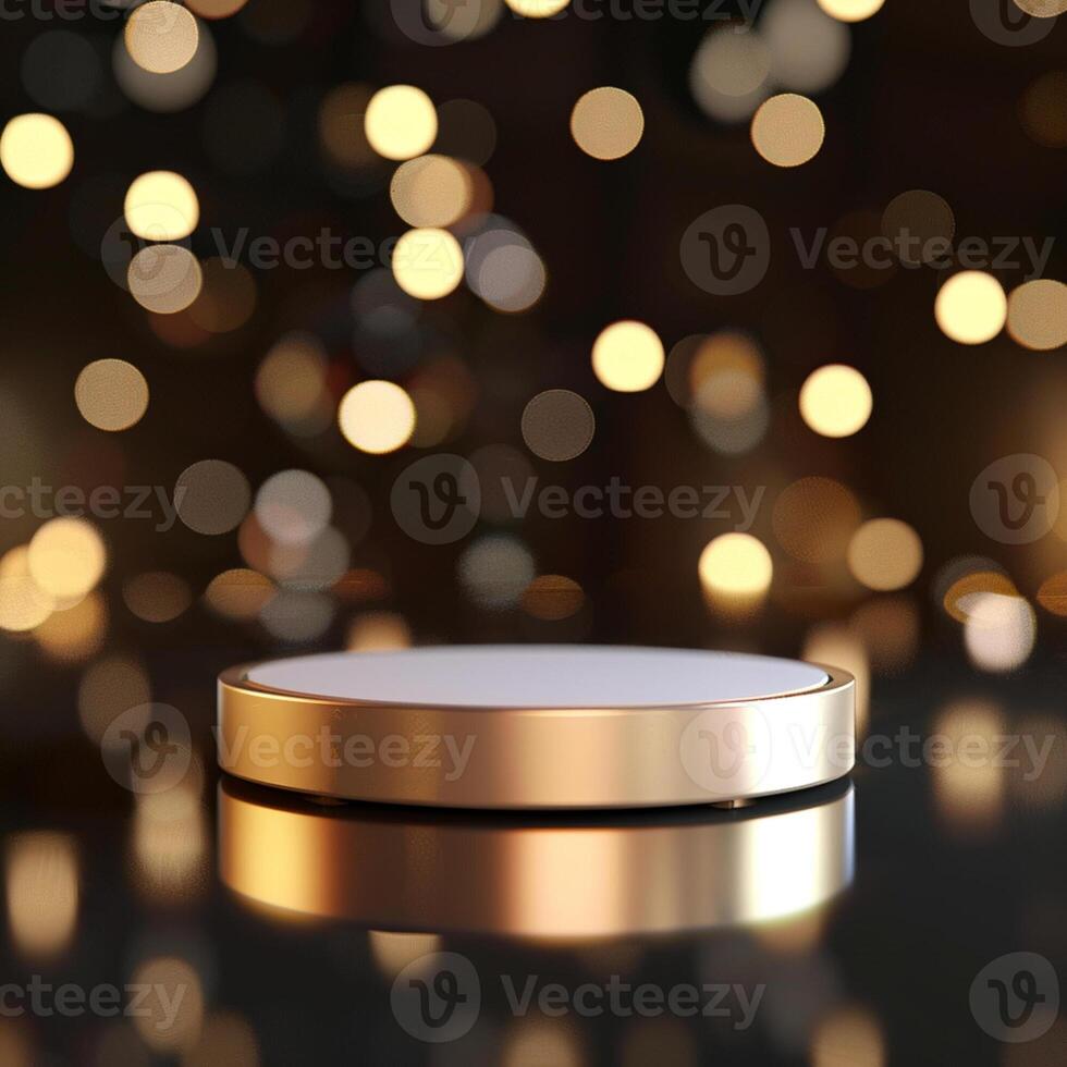 Golden round table with lights on the background photo