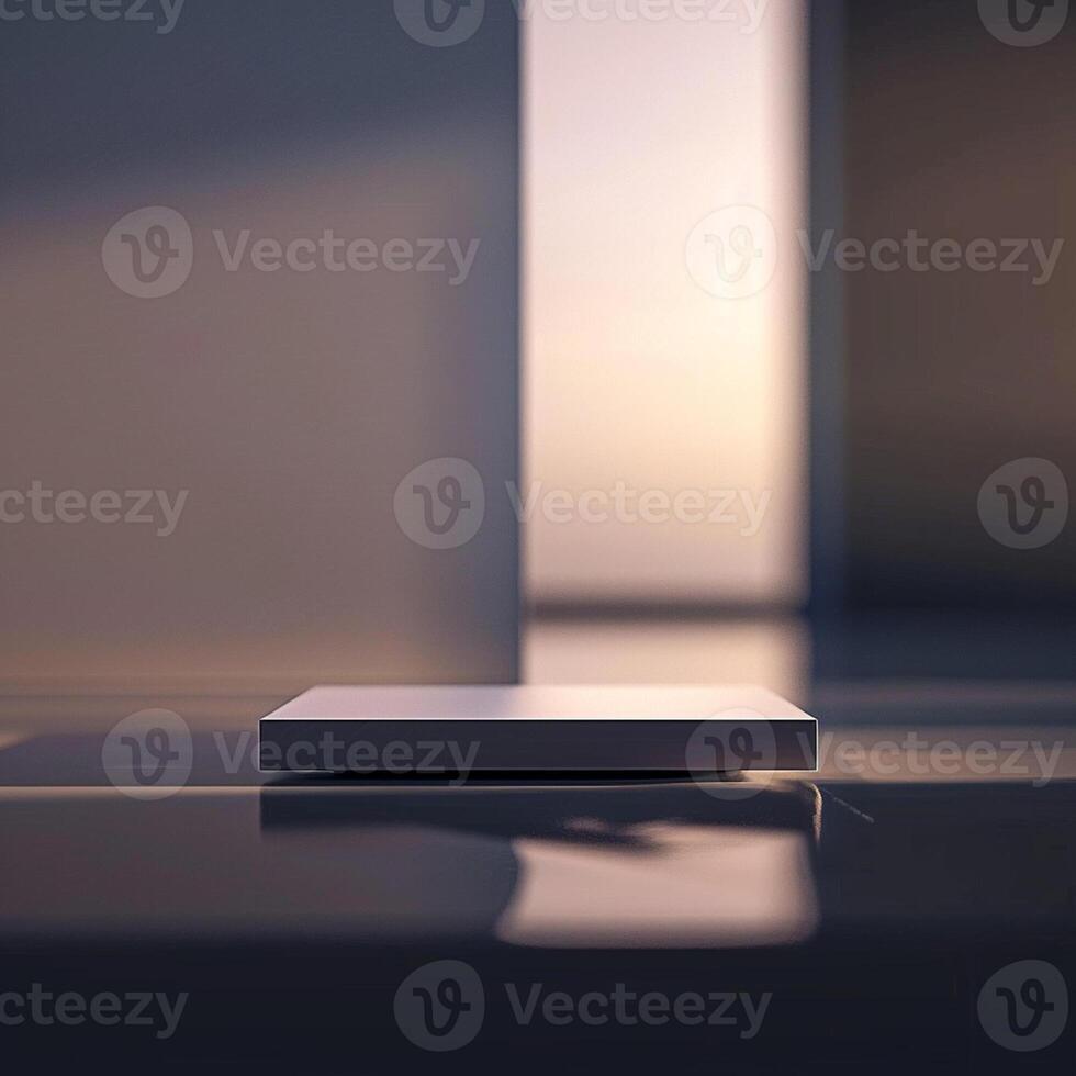 A white box sitting on a table in front of a window photo